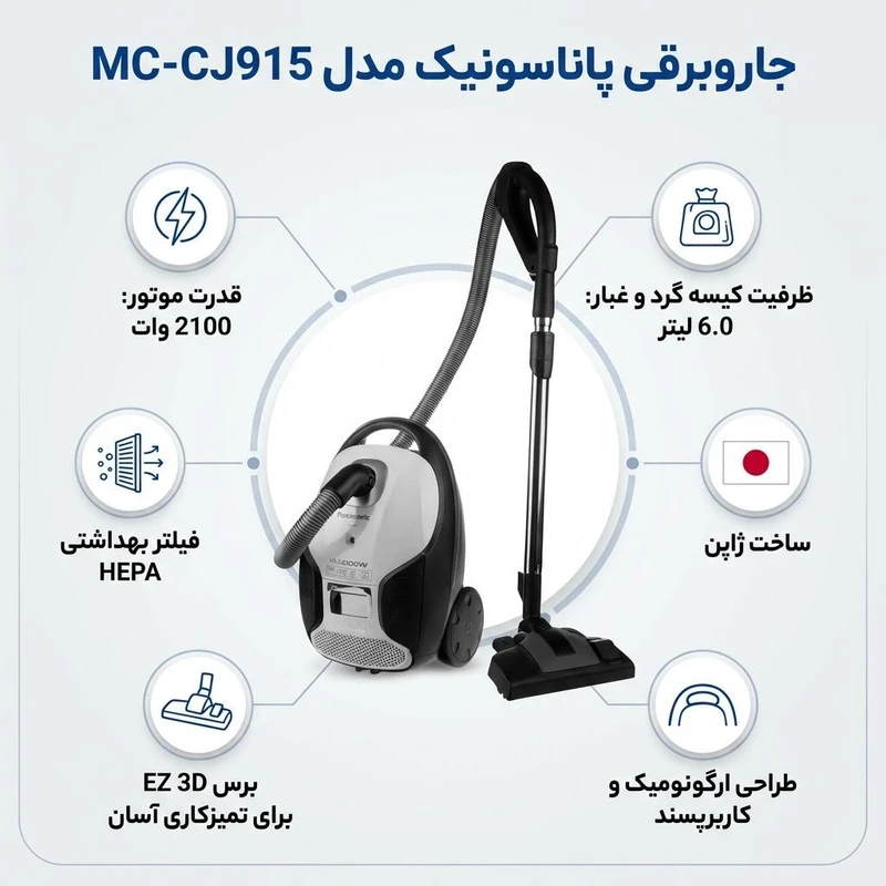 جاروبرقی پاناسونیک مدل MC-CJ915 4 Panasonic vacuum cleaner MC-CJ915
